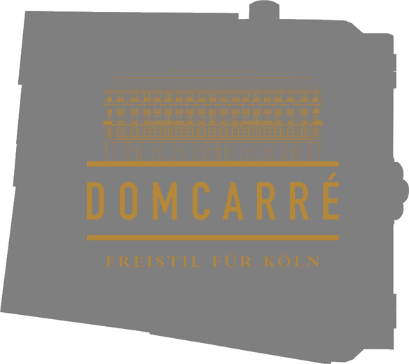 domcarre-koeln-retail-logo-overlay Logo des Kölner DomCarré auf grauem Hintergrund
